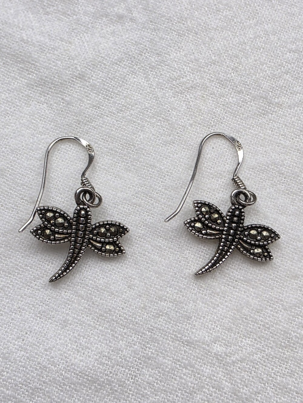 Sterling Silver 925 Dragonfly Dangle Earrings
